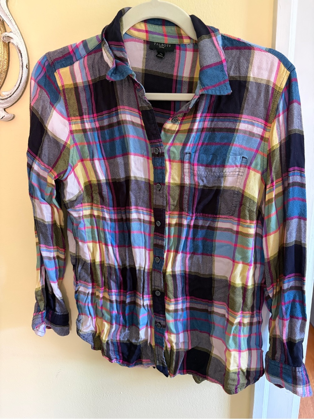 Talbots Pink, Purple and Blue Plaid Button-Up Shirt